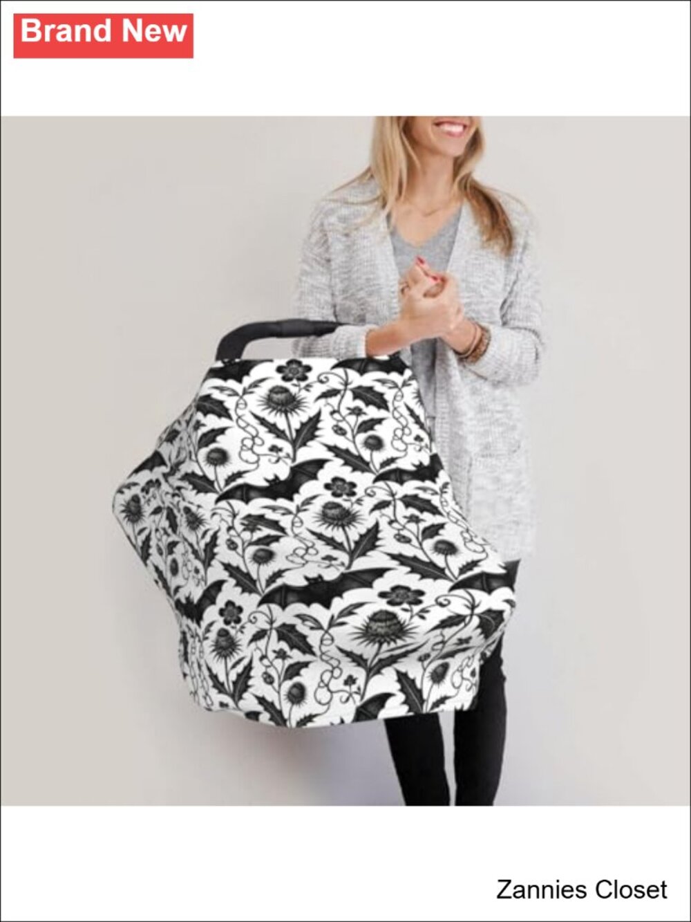 👻 Goth Halloween Bat Car Seat Cover Nursing Breastfeeding Canopy Stroller Cover - Picture 3 of 6
